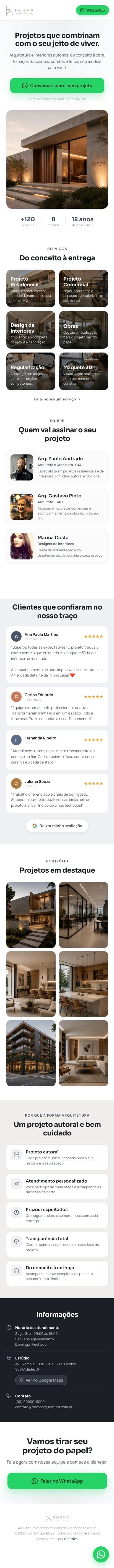 Página profissional de um escritório de arquitetura
